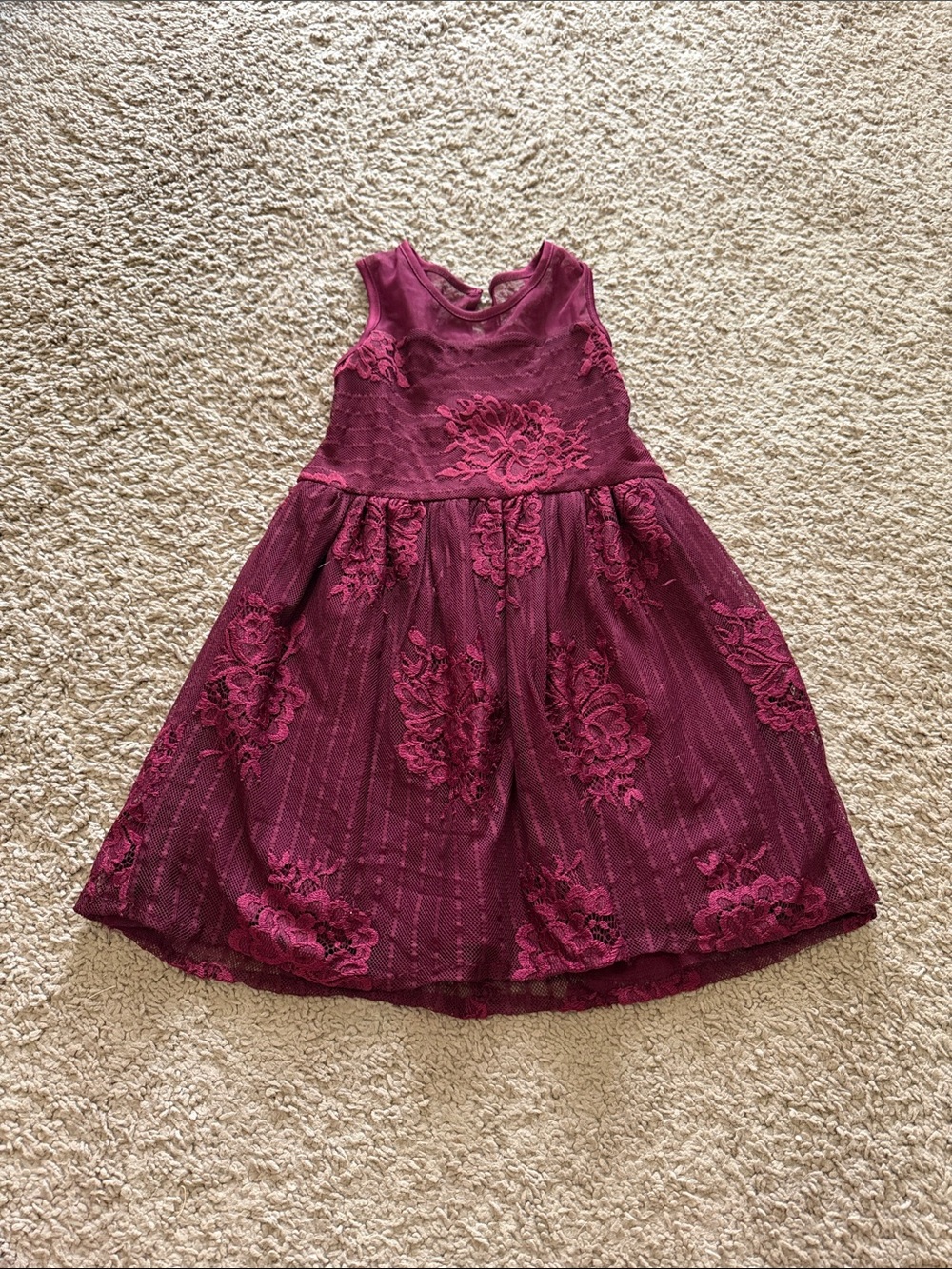 Girls' Burgundy Floral Lace Dress